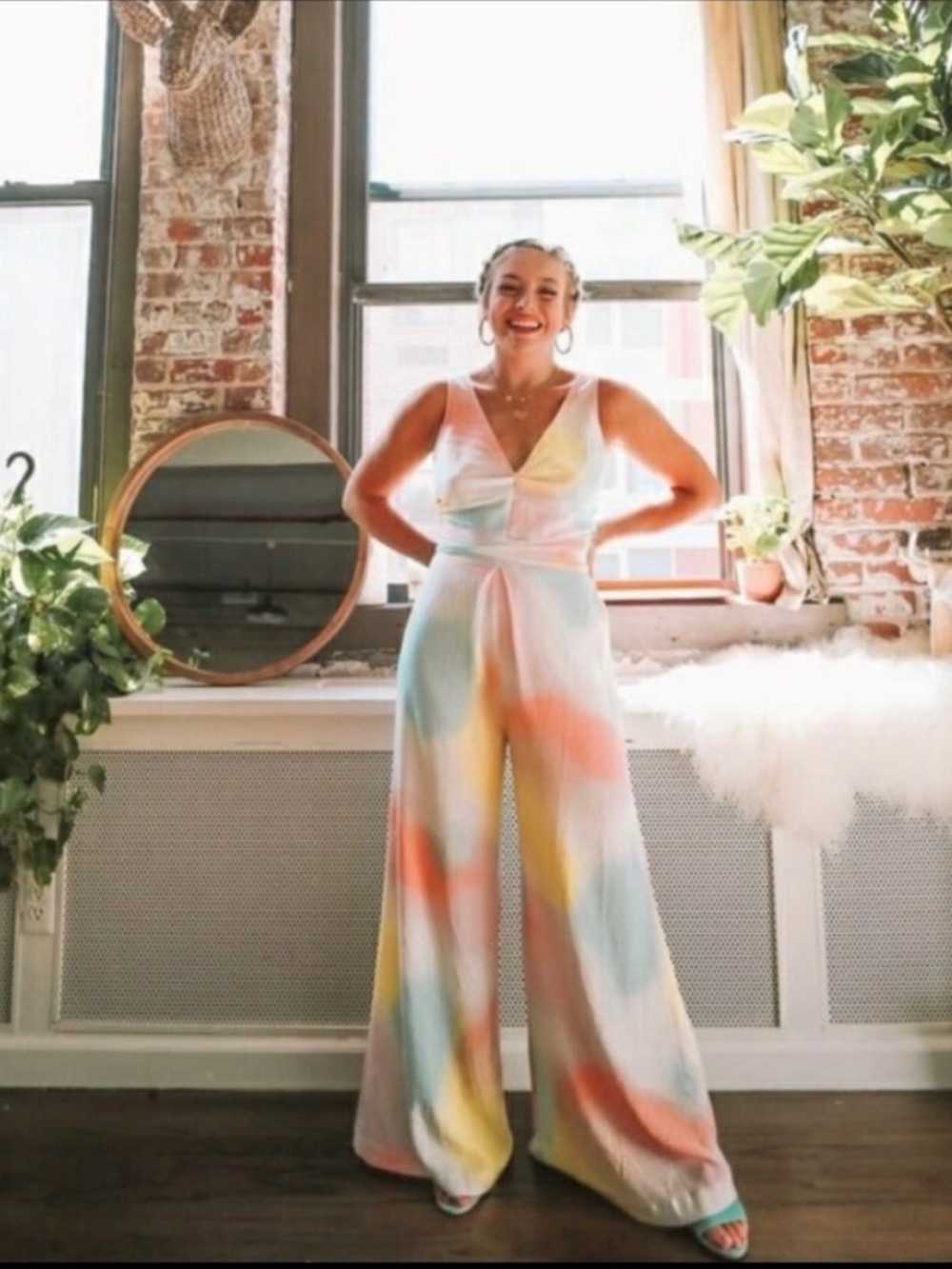 ModCloth Delight of My Life Pastel Tie Dye Wide Leg Jumpsuit - L